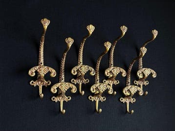 Prachtige kapstokhaken Victoriaanse stijl, messing, set van