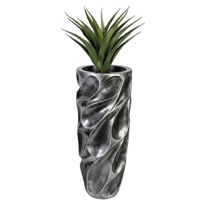 Poly/glasvezel plantenbak Drop antiek zilver H.70cm, Huis en Inrichting, Woonaccessoires | Vazen, Nieuw, Verzenden