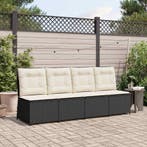 vidaXL Tuinbank met kussen Zwart en Cream Wit poly rattan, Verzenden, Nieuw, Rotan
