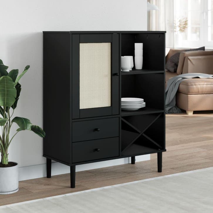 vidaXL buffetkast SENJA 90x40x112 cm rattan look grenenhout, Huis en Inrichting, Kasten | Buffetkasten, 25 tot 50 cm, Nieuw, Grenenhout