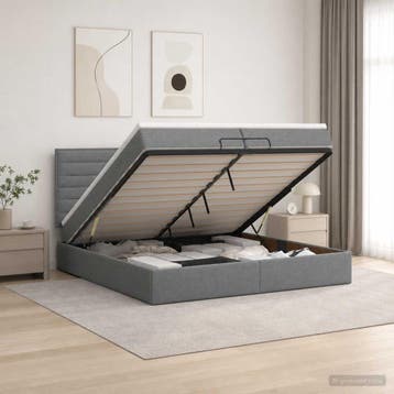vidaXL Ottoman bed met matras Donkergrijs 200 x 200 cm Stof, Verzenden, Nieuw, Tweepersoons