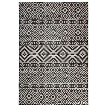 vidaXL Buitenkleed met patroon platgeweven 140x200 cm zwart, Verzenden, Nieuw, Zwart