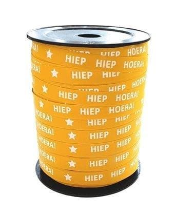 5m Paperlook Geel HIEP HIEP HOERA - krullint - cadeau ver..., Diversen, Ophalen of Verzenden, Nieuw