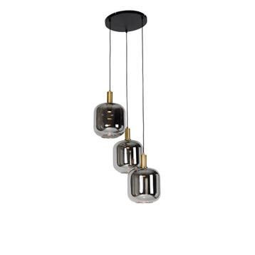 Hanglamp zwart met goud en smoke glas incl. 3 PUCC - Zuzanna, Verzenden, Nieuw, Glas, Art Deco