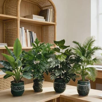 Set van 4 Grote Kunst Areca Palm Planten met 48 Bladeren - T, Huis en Inrichting, Kamerplanten, Verzenden
