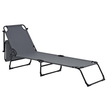 Ligbed ligstoel met zonneluifel 187x53x27 cm donkergrijs, Tuin en Terras, Verzenden, Nieuw