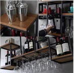 Wand Wijnrek Hout en Metaal – Vintage Wijnrek met Glashouder, Huis en Inrichting, Woonaccessoires | Wijnrekken, Verzenden, Nieuw