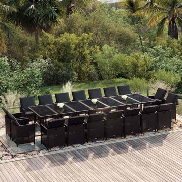 vidaXL 19-delige Tuinset met kussens poly rattan zwart, Verzenden, Nieuw, 8 zitplaatsen, Tuinset