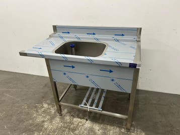 RVS aanvoertafel met spoelbak voor aansluiting doorschuiver, Ophalen of Verzenden, Nieuw zonder verpakking, RVS Meubilair