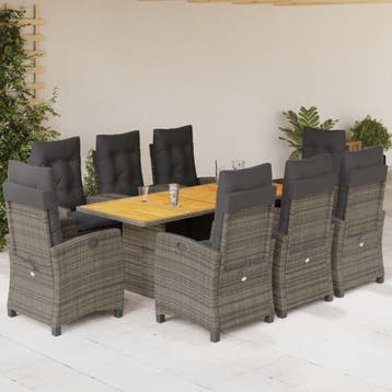 vidaXL 9-delige Tuinset met kussens poly rattan grijs, Verzenden, Nieuw, 8 zitplaatsen, Tuinset