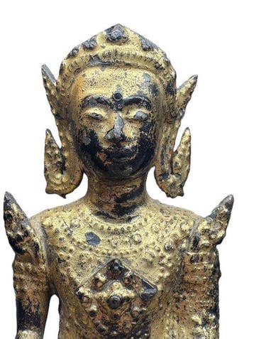 Geguld Rattamakosin gekroonde Boeddha op een meerlaagse, Antiek en Kunst