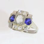 Ring - 18 karaat Witgoud Saffier - Diamant - Vintage 1940s, Nieuw