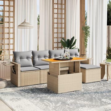vidaXL 6-delige Loungeset met kussens poly rattan beige, Verzenden, Nieuw, Loungeset
