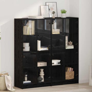 vidaXL Highboard 2 st Zwart Eiken 68 x 37 x 142 cm Bewerkt, Verzenden, Nieuw, 50 tot 100 cm, Minder dan 100 cm