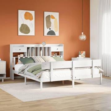 vidaXL Bed met boekenkast zonder matras grenenhout wit, Huis en Inrichting, Slaapkamer | Bedden, Eenpersoons, Verzenden, Wit, Nieuw