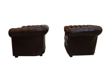 Set van 2 Chesterfield clubfauteuils – cognac/bruin leren ar, Ophalen of Verzenden, Nieuw