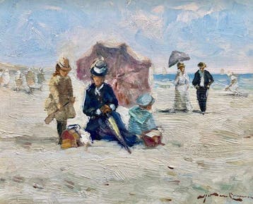 Joop van Leeuwen (1962) - Moeder met kinderen op het strand