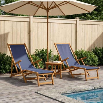 vidaXL Opvouwbare zonnebed 2 pcs 3 Positie Massief, Tuin en Terras, Verzenden, Nieuw
