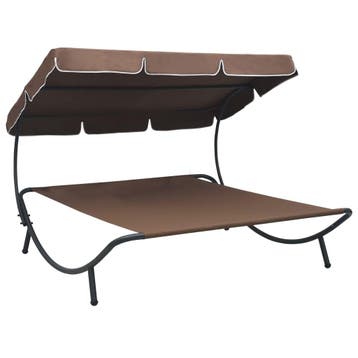 vidaXL Loungebed met luifel bruin, Tuin en Terras, Verzenden, Nieuw