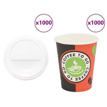 vidaXL Papieren koffiekopjes met deksel 1000 st 8oz 240 ml, Verzenden, Nieuw