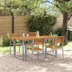 vidaXL Tuin eettafelset 5 pcs Grijs Massief Acaciahout, Verzenden, Nieuw