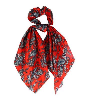 Haarelastiek Scrunchie – Paisleyprint – 25cm Linten – Gladde, Nieuw