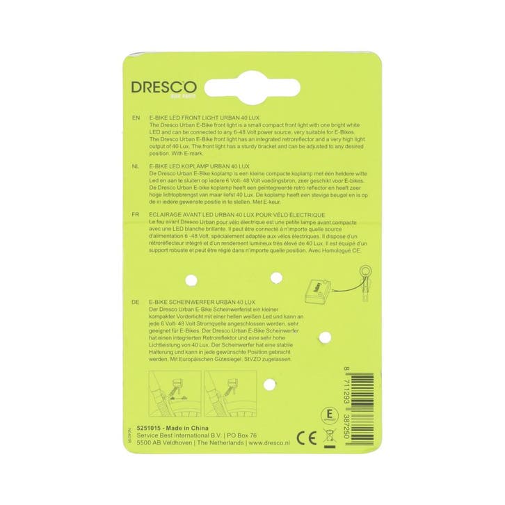 Dresco E-Bike Led Koplamp Urban 40 Lux, Fietsen en Brommers, Fietsonderdelen, Verzenden