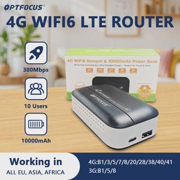 OPTFOCUS 4G WiFi6 Pocket Router 10000mAh Powerbank | Draagba, Computers en Software, Verzenden, Nieuw