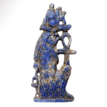 Oud-Egyptisch lapis lazuli Plaquette van een zittende valk