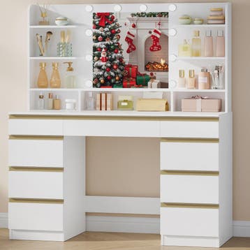 Luxe Kaptafel met 10 LED Lampjes, Grote Spiegel en Uitgebrei, Verzenden, Nieuw