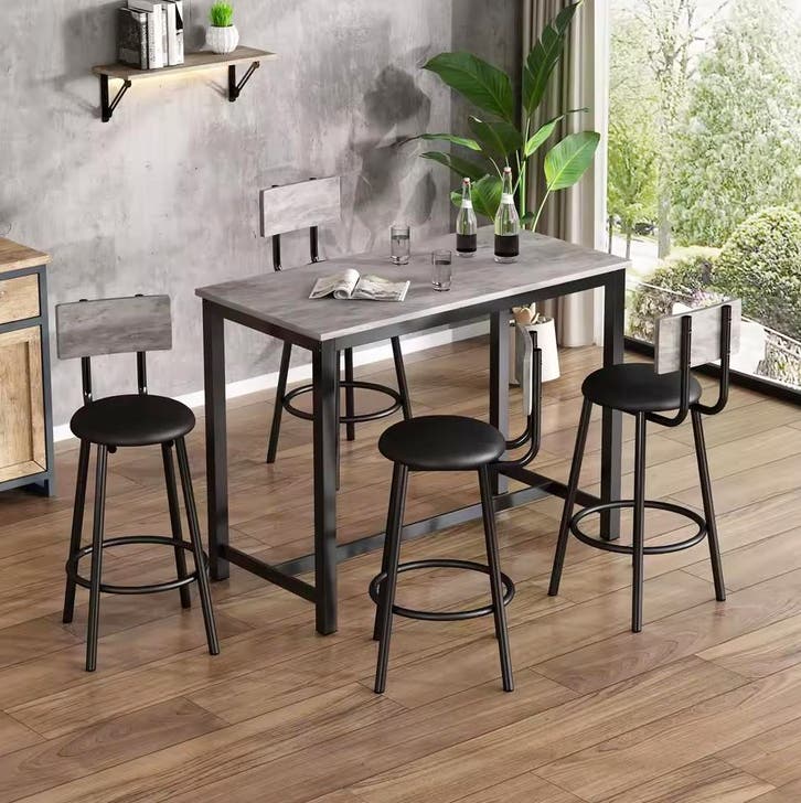 Eettafel en Stoel Set – Bartafel en Stoelset Hout en Metaal, Huis en Inrichting, Complete eetkamers, Minder dan 4 stoelen, Nieuw