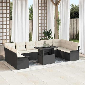 vidaXL Tuin Sofa Set 11 st Zwart Poly riet, Verzenden, Nieuw, Rotan, Meer dan 8 zitplaatsen