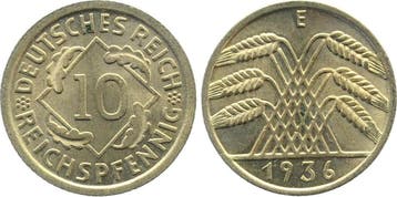 10 Pfennig Duitsland 10 Reichspfennig 1936 E stempelglanz..., Verzenden