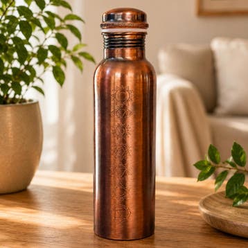 Puur koperen waterfles 7 Chakra antique 1 liter/330 g (zware, Ophalen of Verzenden, Nieuw