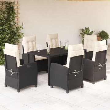 vidaXL 7-delige Tuinset met kussens poly rattan zwart, Verzenden, Nieuw, 6 zitplaatsen, Tuinset