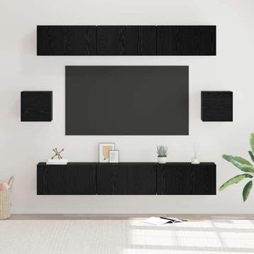 vidaXL Tv-meubelset 8 st Zwart Eiken Bewerkt hout, Minder dan 50 cm, Verzenden, Nieuw, Minder dan 100 cm