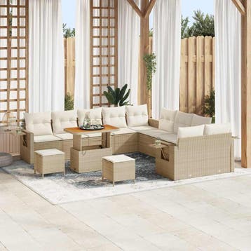 vidaXL Tuin Sofa Set met kussen met opslag 13 pcs Beige poly, Verzenden, Nieuw, Rotan, 3 zitplaatsen