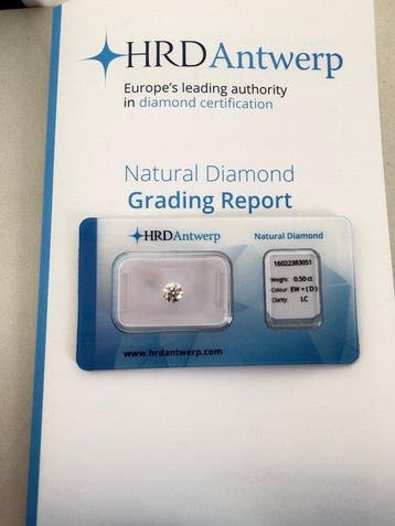 1 pcs Diamant (Natuurlijk) - 0.50 ct - Rond - D (kleurloos), Nieuw