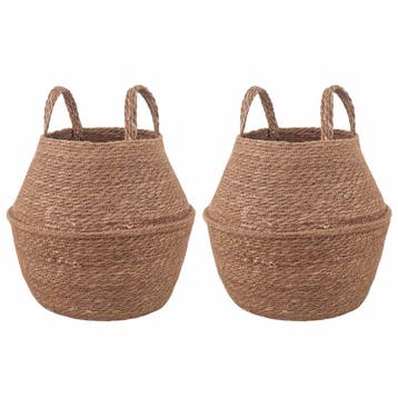 vidaXL Plantenpot met handvatten 2 st Naturel Ø 22 x 20 cm, Verzenden, Nieuw, Minder dan 30 cm