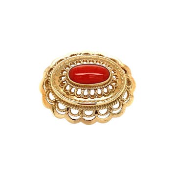 Gouden vintage broche met bloedkoraal 14 krt, Ophalen of Verzenden, Nieuw