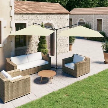 vidaXL Parasol dubbel met stalen paal 600x300 cm zandkleurig, Tuin en Terras, Parasols, Verzenden, Nieuw, Meer dan 4 meter