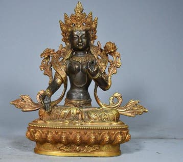 Decoratief ornament - Copper Statue of White Tara - Nepal
