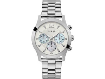 Guess Skylar - Dames Horloge 42 mm - Zilverkleurig Staal, Verzenden, Zo goed als nieuw, Guess