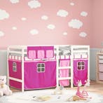 vidaXL Kinderhoogslaper met gordijnen 90x190 cm grenenhout, Huis en Inrichting, 90 cm, Eenpersoons, Verzenden, Nieuw