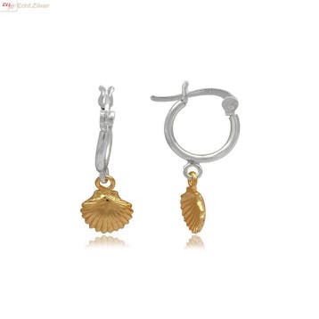 925 zilveren oorringen met een verguld schelp hangertje, Sieraden, Tassen en Uiterlijk, Oorbellen, Verzenden, Nieuw, Zilver