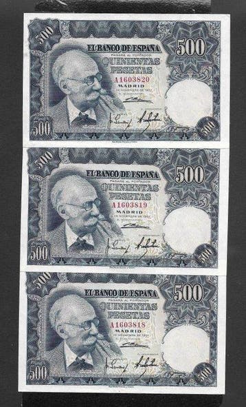 Spanje. - 3 x 500 Pesetas 1951 - Consecutive - Pick 142a