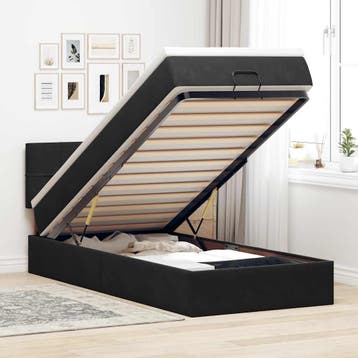 vidaXL Bed poef met matras en LEDs 80x200 cm fluweel zwart, Eenpersoons, Verzenden, Zwart, Nieuw
