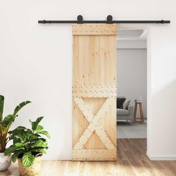 vidaXL Schuifdeur Naturel en Zwart 70 x 210 cm Massief, Verzenden, Nieuw
