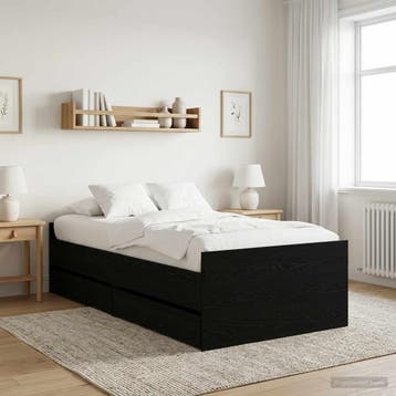 vidaXL Bedframe met lade met opslag Zwart eiken Massief, Huis en Inrichting, Slaapkamer | Bedden, Verzenden, Nieuw, Zwart, Hout