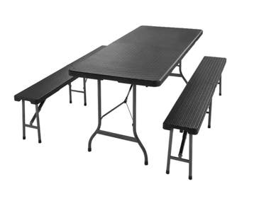 Biertafelset 3 delig inklapbaar Kunststof Zwart 180cm, Tuin en Terras, Picknicktafels, Verzenden, Nieuw